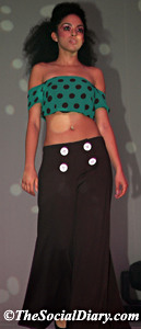 model with polka dot top
